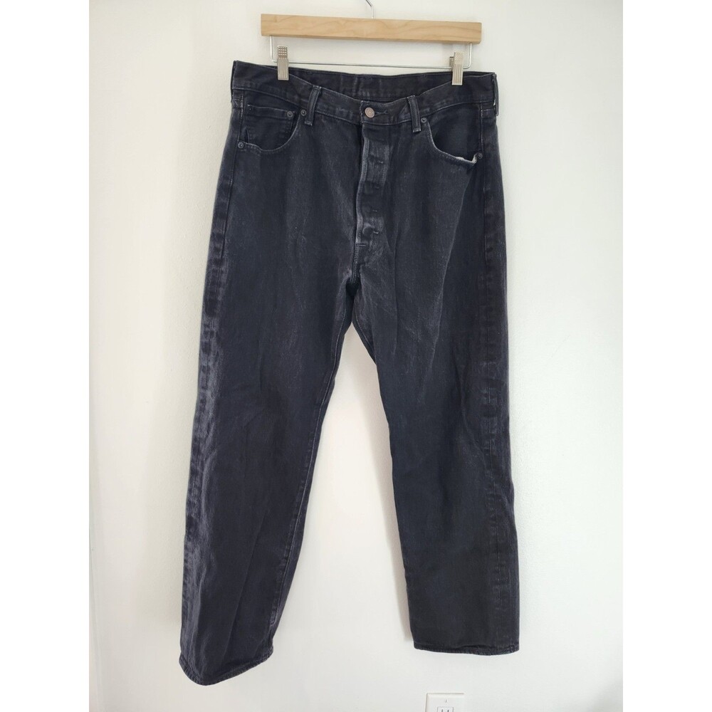 Levis 501  Mens Faded Black Straight Leg Button Fly Jeans Black Label Size 38x34